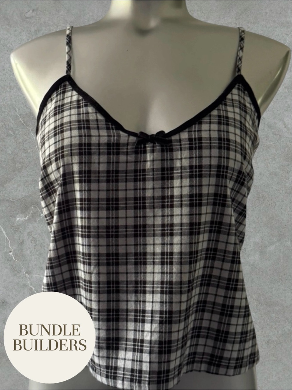 $10 Add-on | Black and White Plaid Spaghetti Strap Camisole